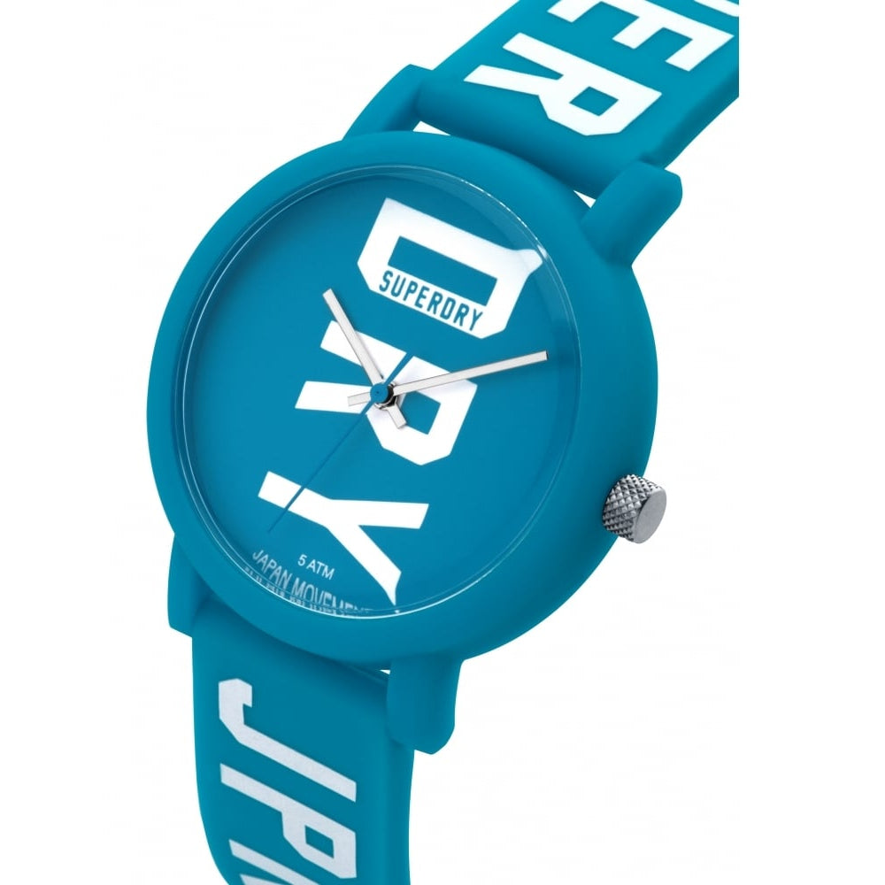 Campus Fluro Block Matte Blue Neon With Printed Logo Silicone Strap Watch With Matte Printed Neon Blue Dial