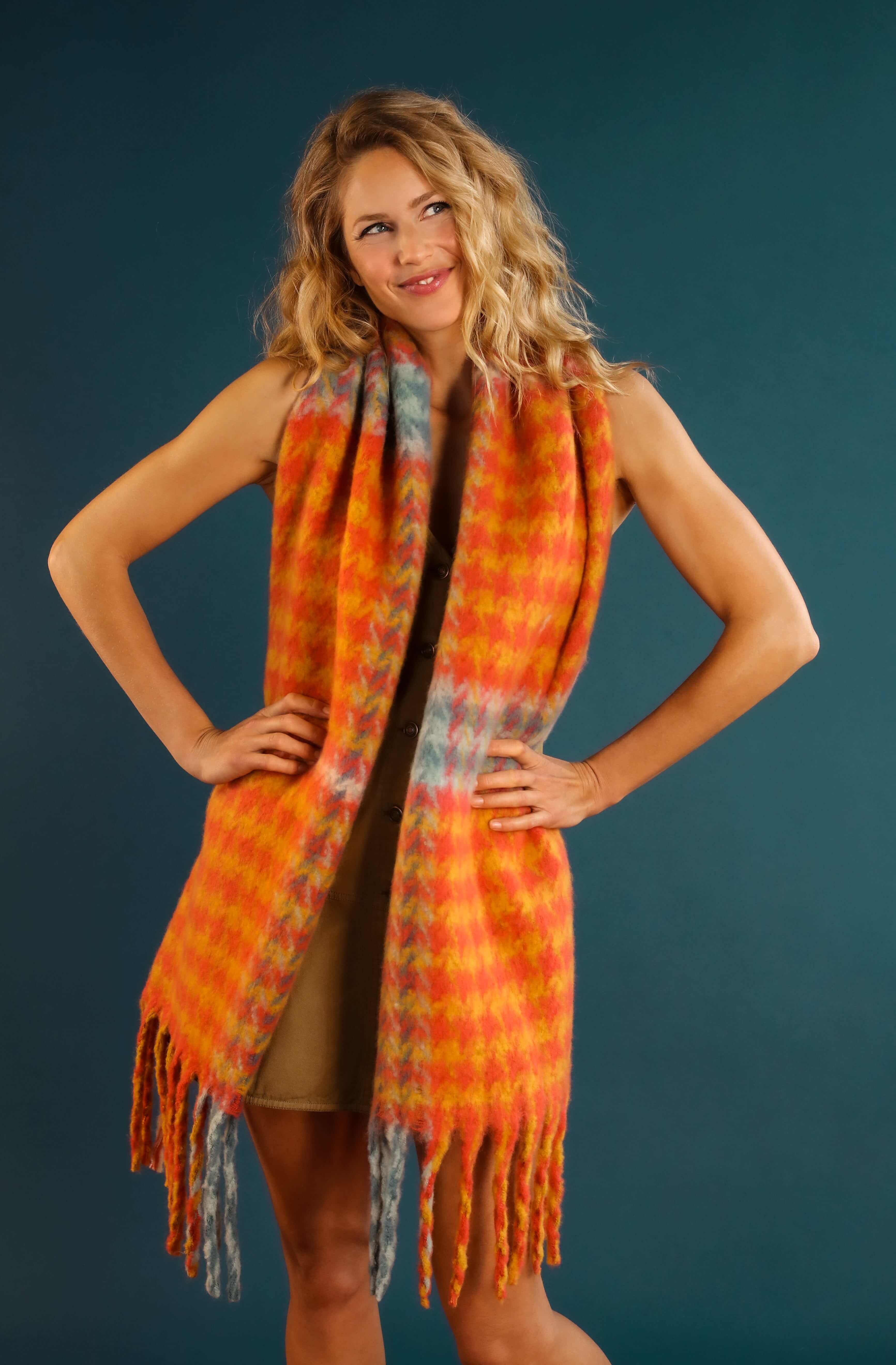 Ishbel Cosy Scarf - Tangerine/Denim