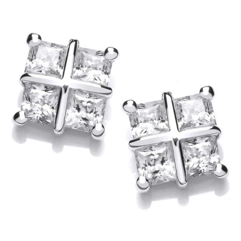 CZ & Silver Mini Square Cross Earrings