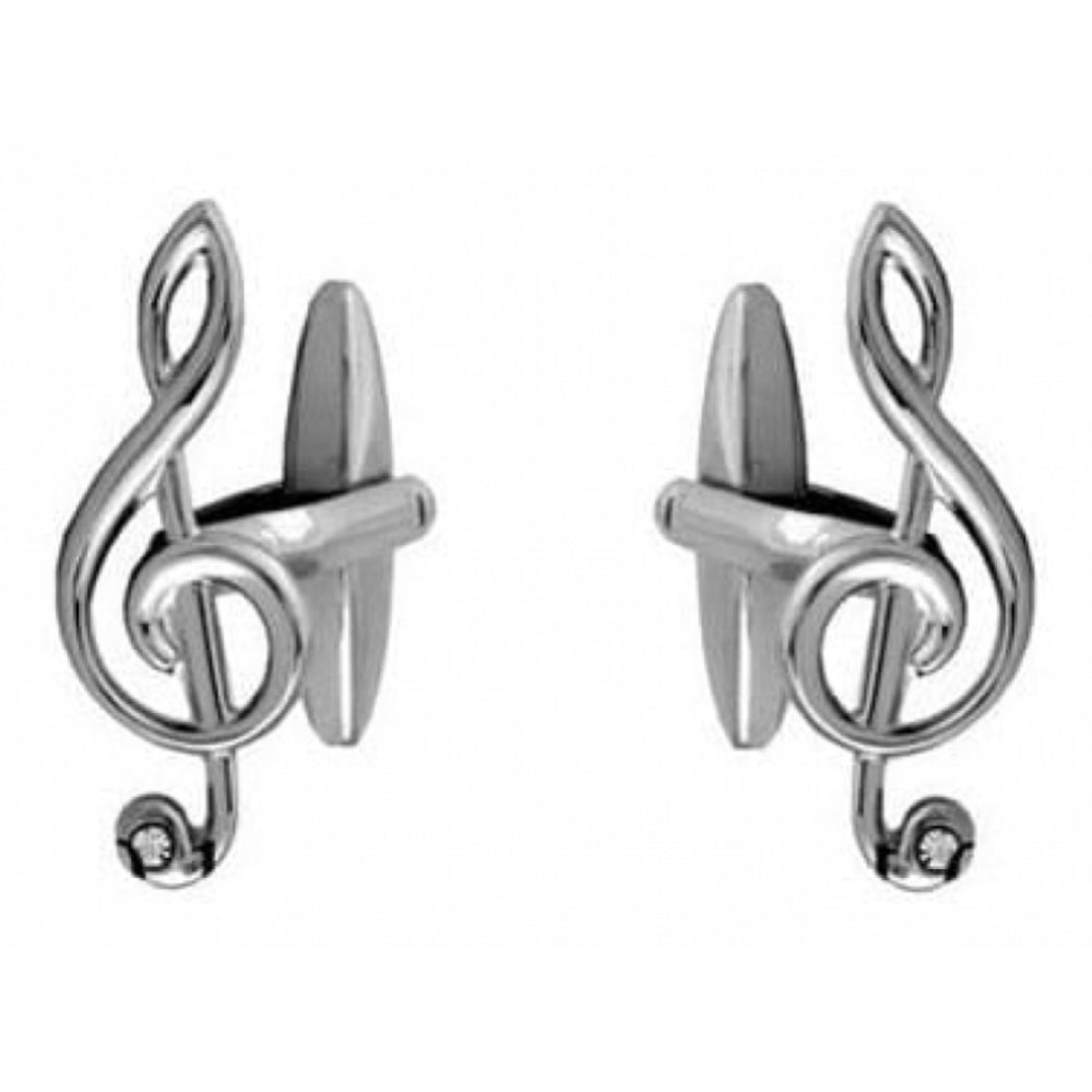 Rhodium Plated Clef Music Note Cufflinks