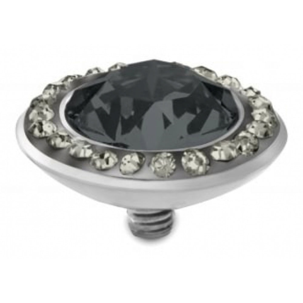 Famosa Stainless Steel 13mm Tondo Deluxe Graphite Ring Top with Black Diamond CZ
