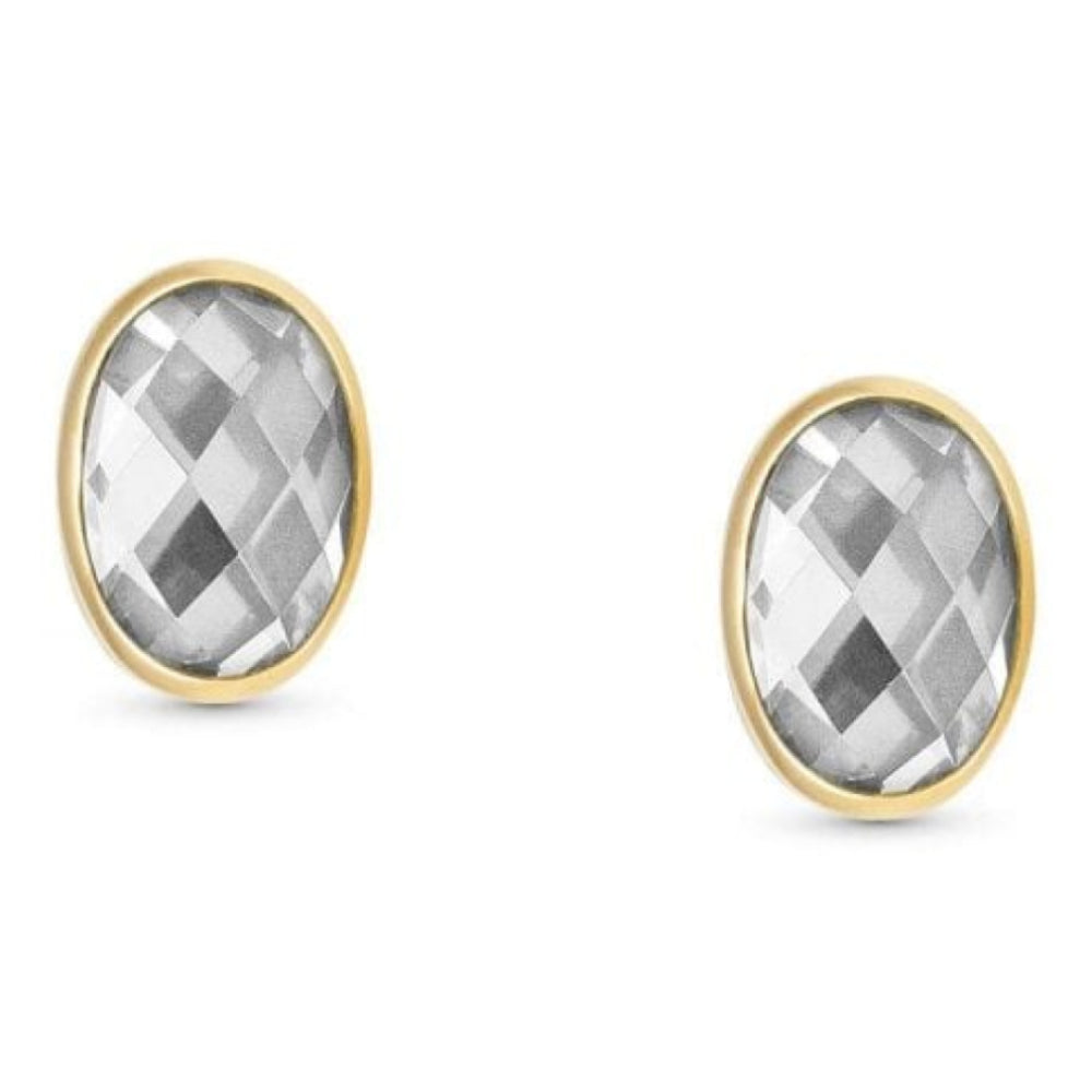 18k Gold Plated With White CZ Oval Earrings