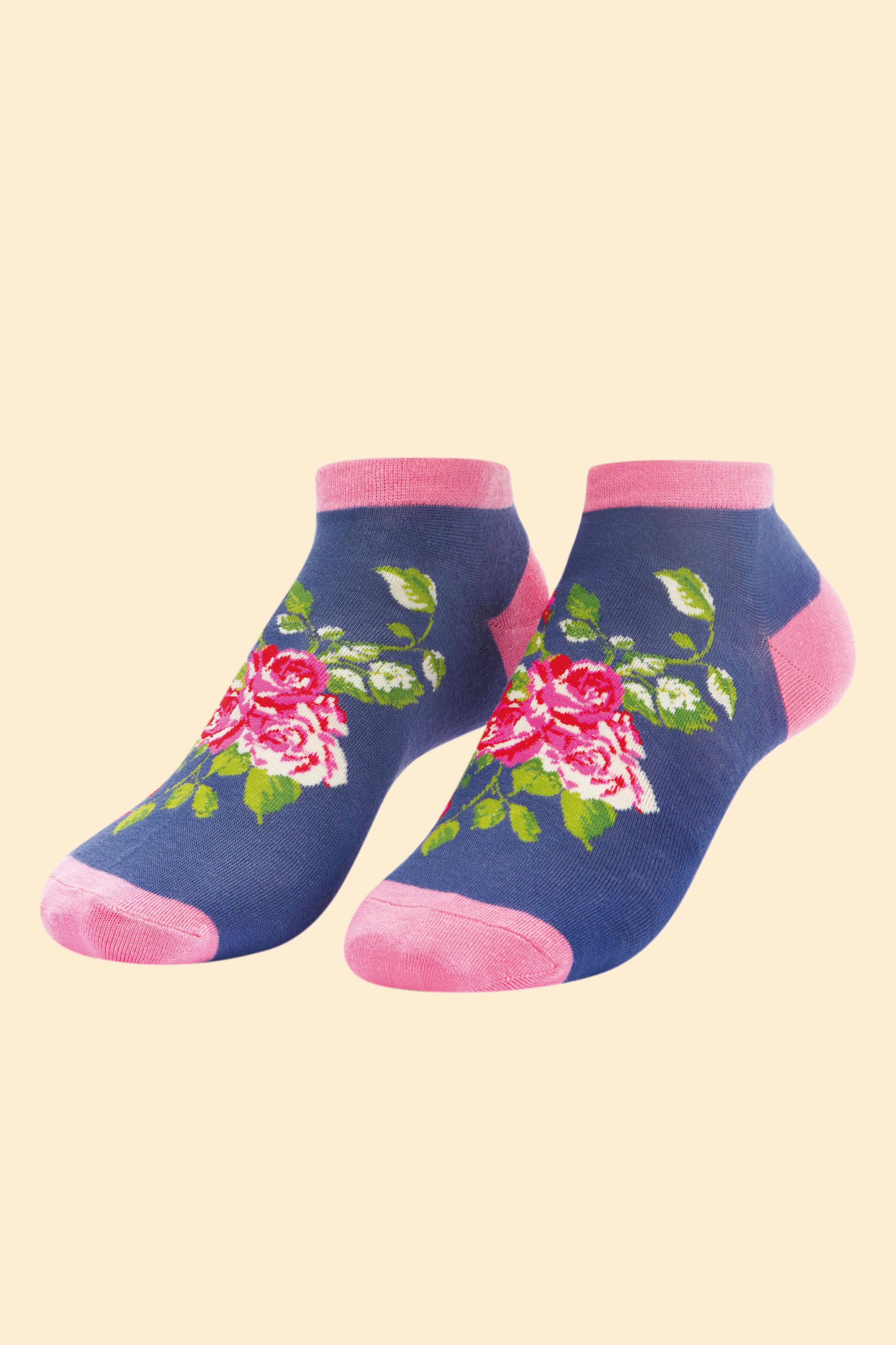 Floral Vines Trainer Socks - Navy