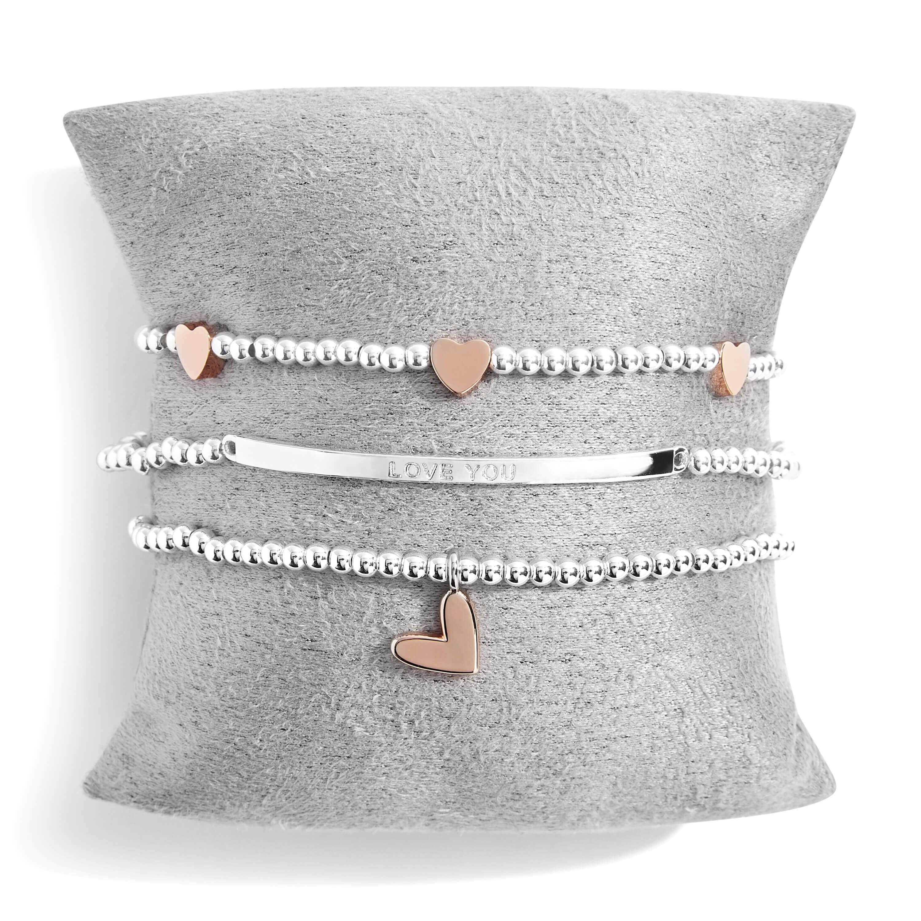 Occasion Gift Box | Happy Valentine's Day | Silver | Set Of 3 Bracelets | 17.5cm Stretch