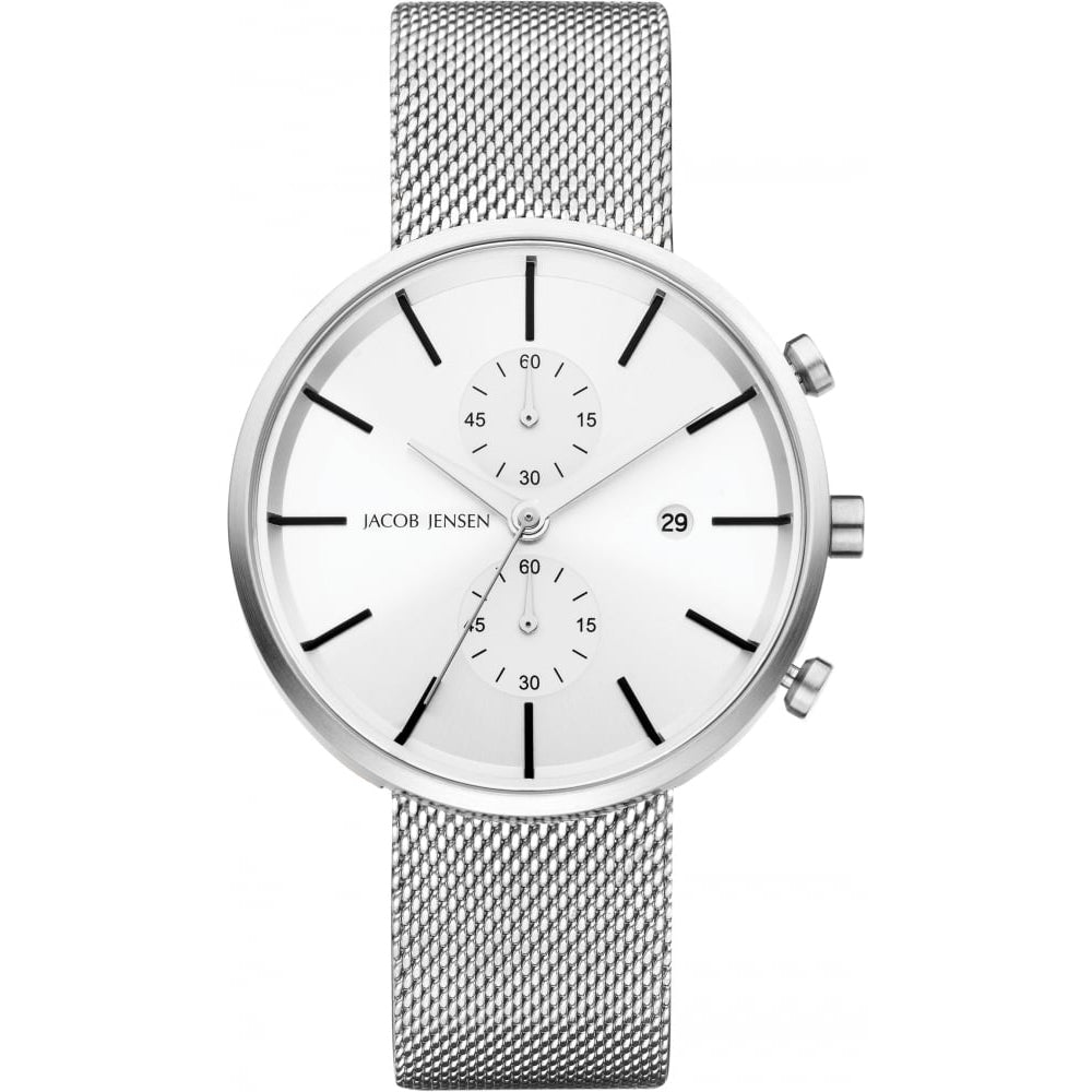 Stainless Steel Silver Dial & Mesh Bracelet Strap Chronograph Gents Watch
