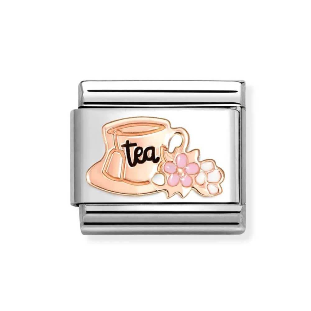 Composable Classic Link Tea Cup & Flower Symbol In 9k RG & Enamel
