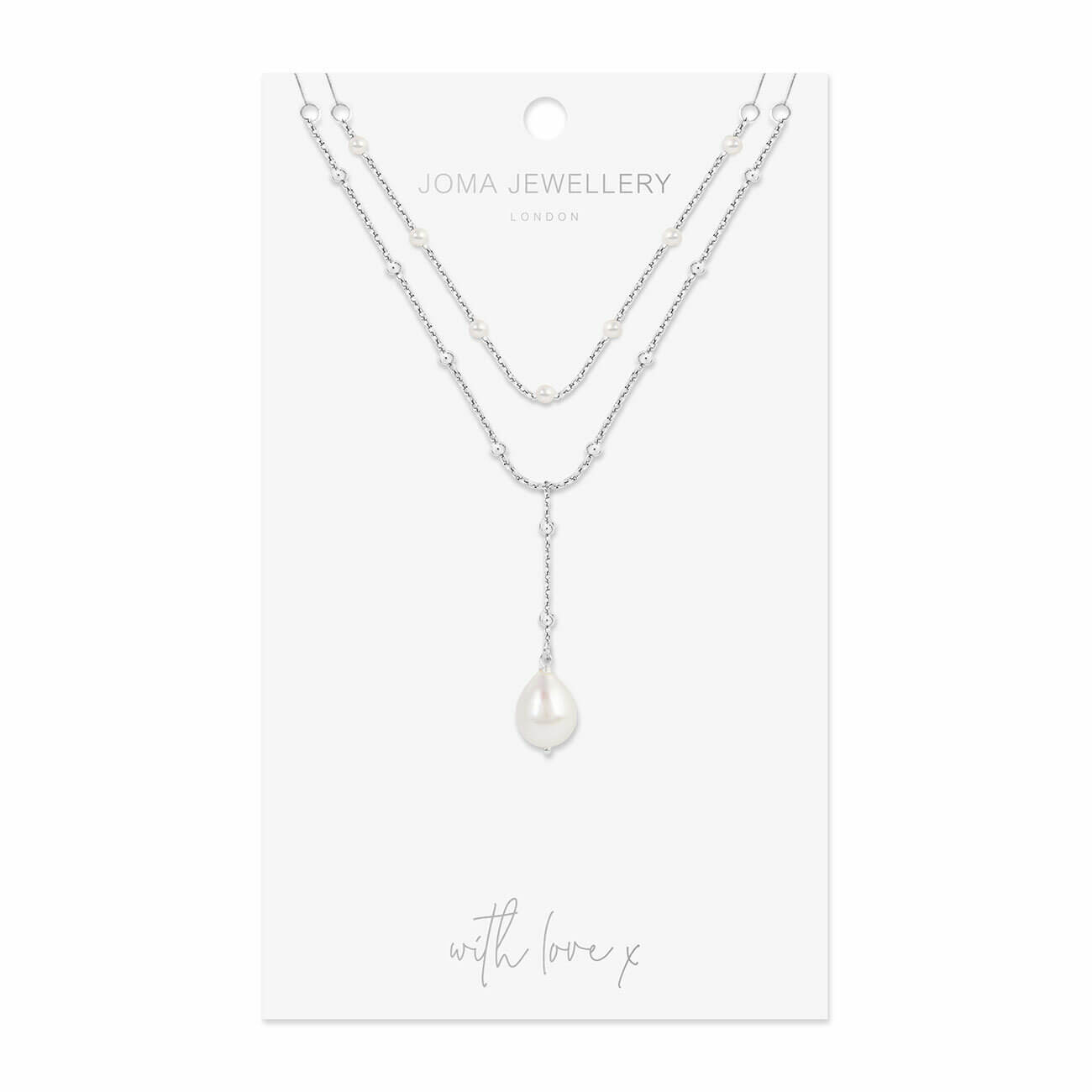 Laila Lariats | Silver Pearl Lariat Necklace | Silver | Necklace | Inner Chain 40cm Outer Chain 45cm + 5cm Extender