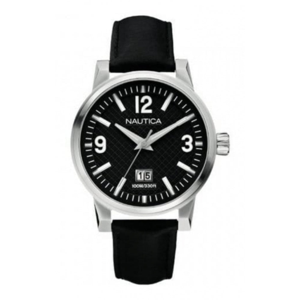 Gents Black Dial And Black Leather Strap Watch