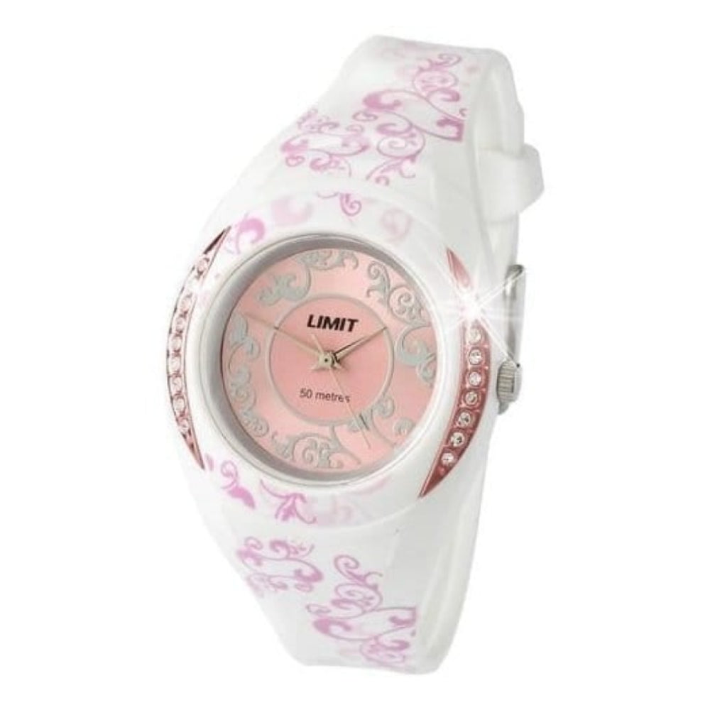 Teen Girls White Pink Gold Pattern Watch