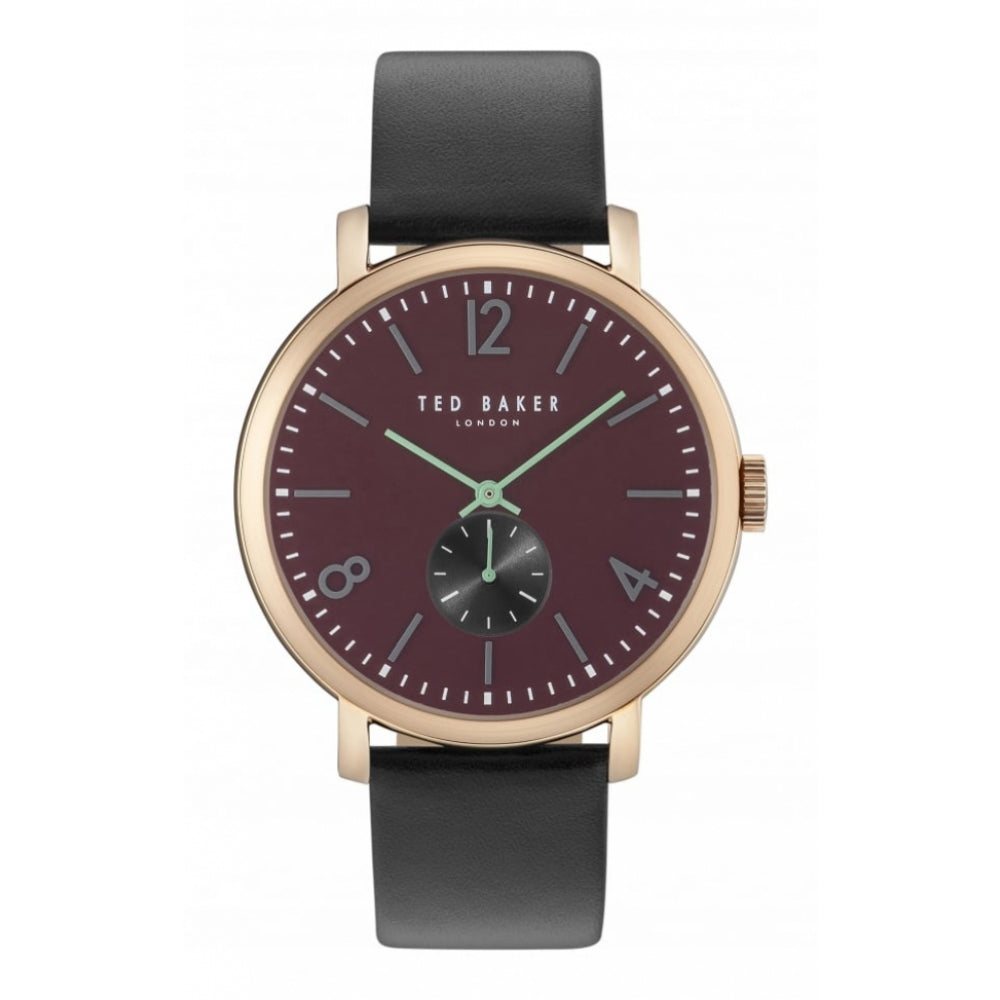 Rose Gold Plated Leather Strap Gents Wristwatch