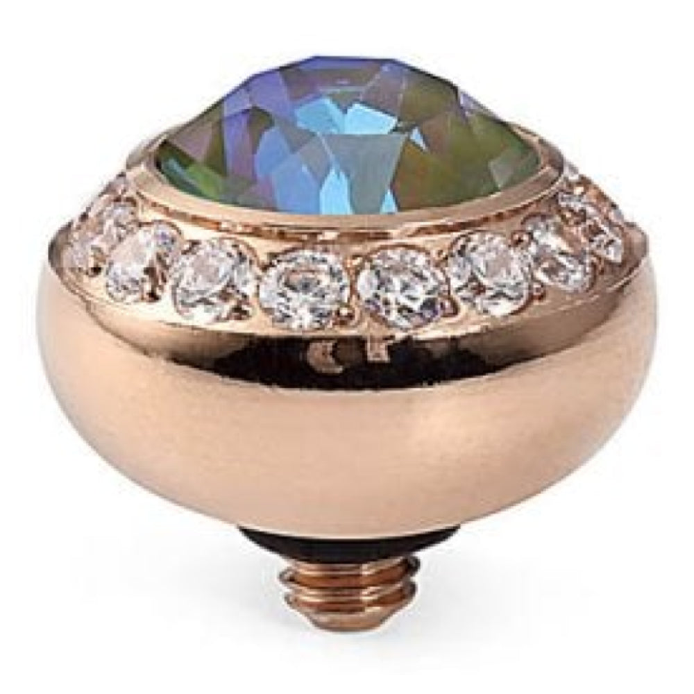10mm Interchangeable Tondo Deluxe Army Green Delite Crystal Top in RG With Crystal Bordered