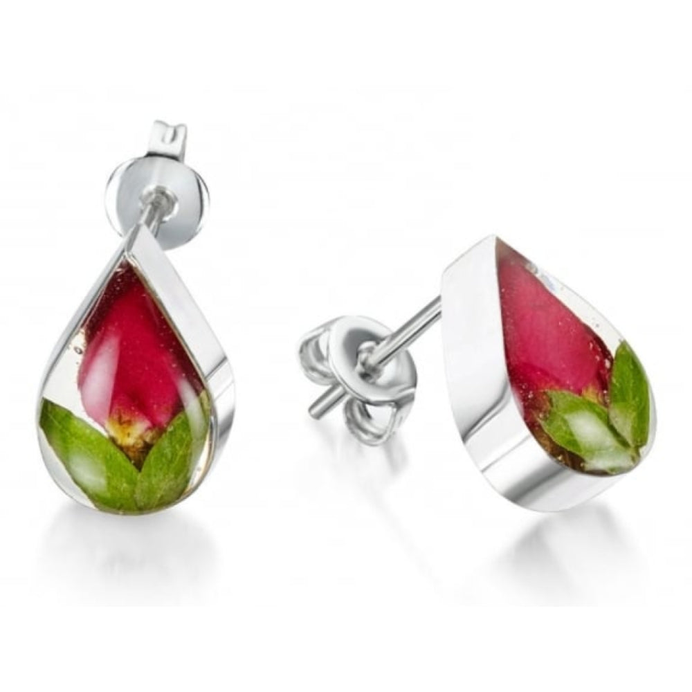 Silver Studs - Rose Bud - Teardrop