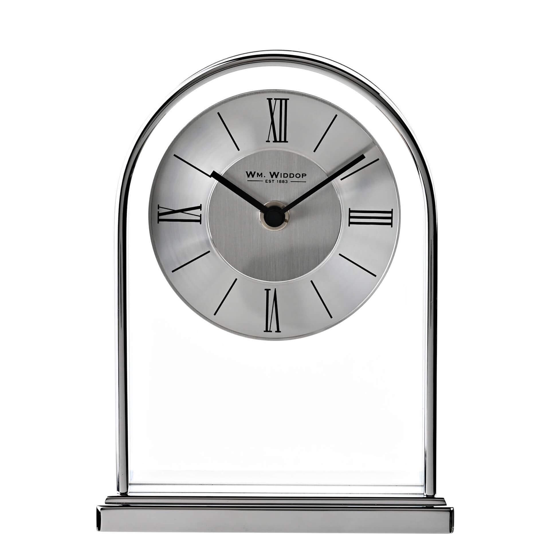 Chrome & Wood Veneer Mantle Clock