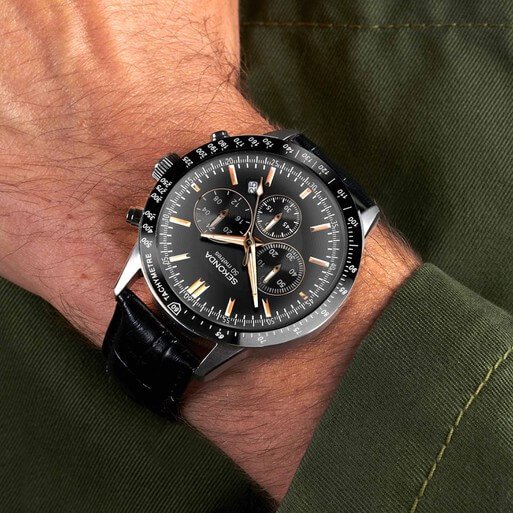 Velocity Chronograph Black Dial & Black Leather Strap Men's Watch