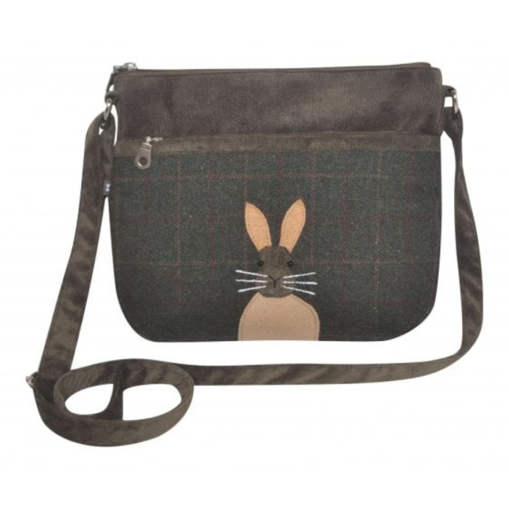 Brown Cord Applique Messenger Bag