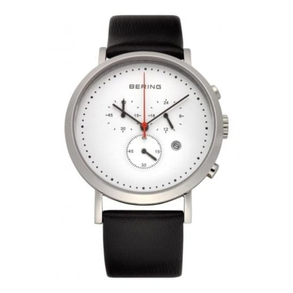 Gents Classic Black Leather Watch With Chronograph