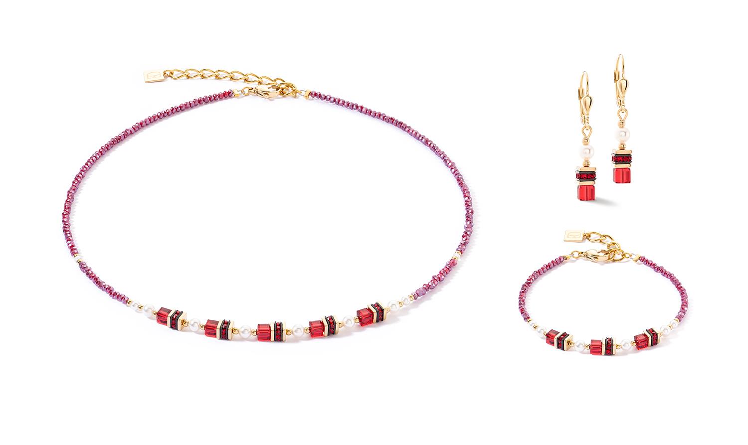 Sparkling Princess Gold & Red Pierced Earrings