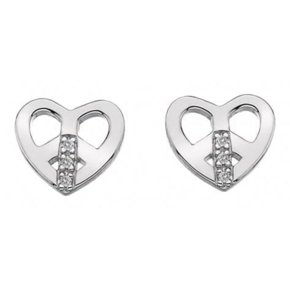 Ladies Love & Peace Silver Stud Earrings