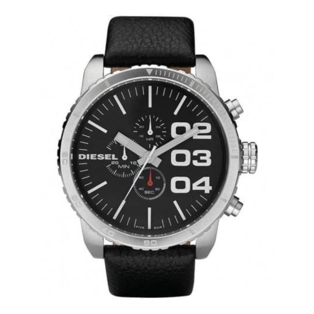 Gents Oversized Black Leather Strap Watch With Black Dial