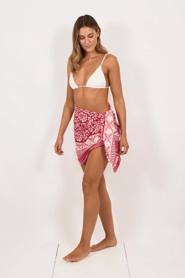 Hand Printed Cotton Sarong Flower Pink