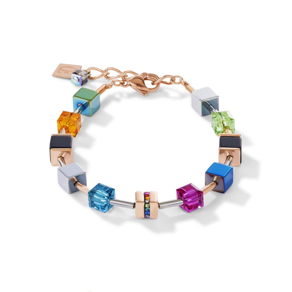 Crystals Pave, Swarovski Crystals, Onyx Multicolour & Rose Gold Geo Cubes Bracelet
