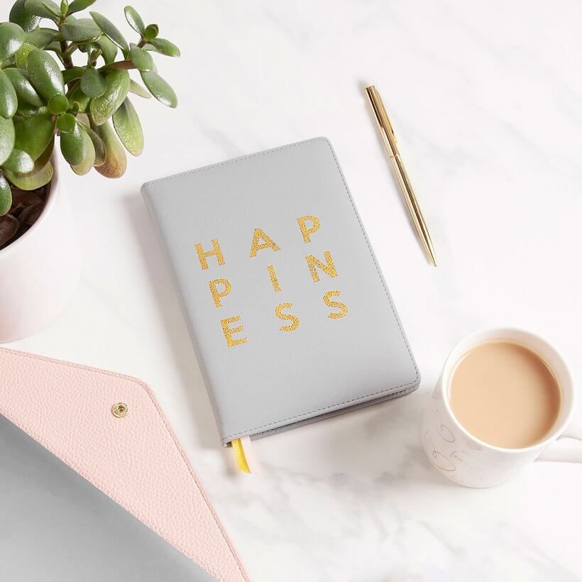 Beautifully Boxed A5 Notebook And Pen Set | Happiness | Grey