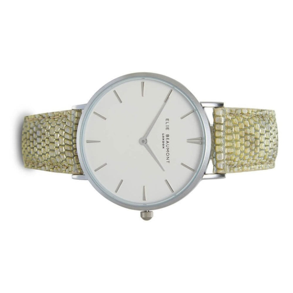Sloane Green Snakeskin Pattern Leather Strap With Stainless Steel Case & White Dial Ladies Watch
