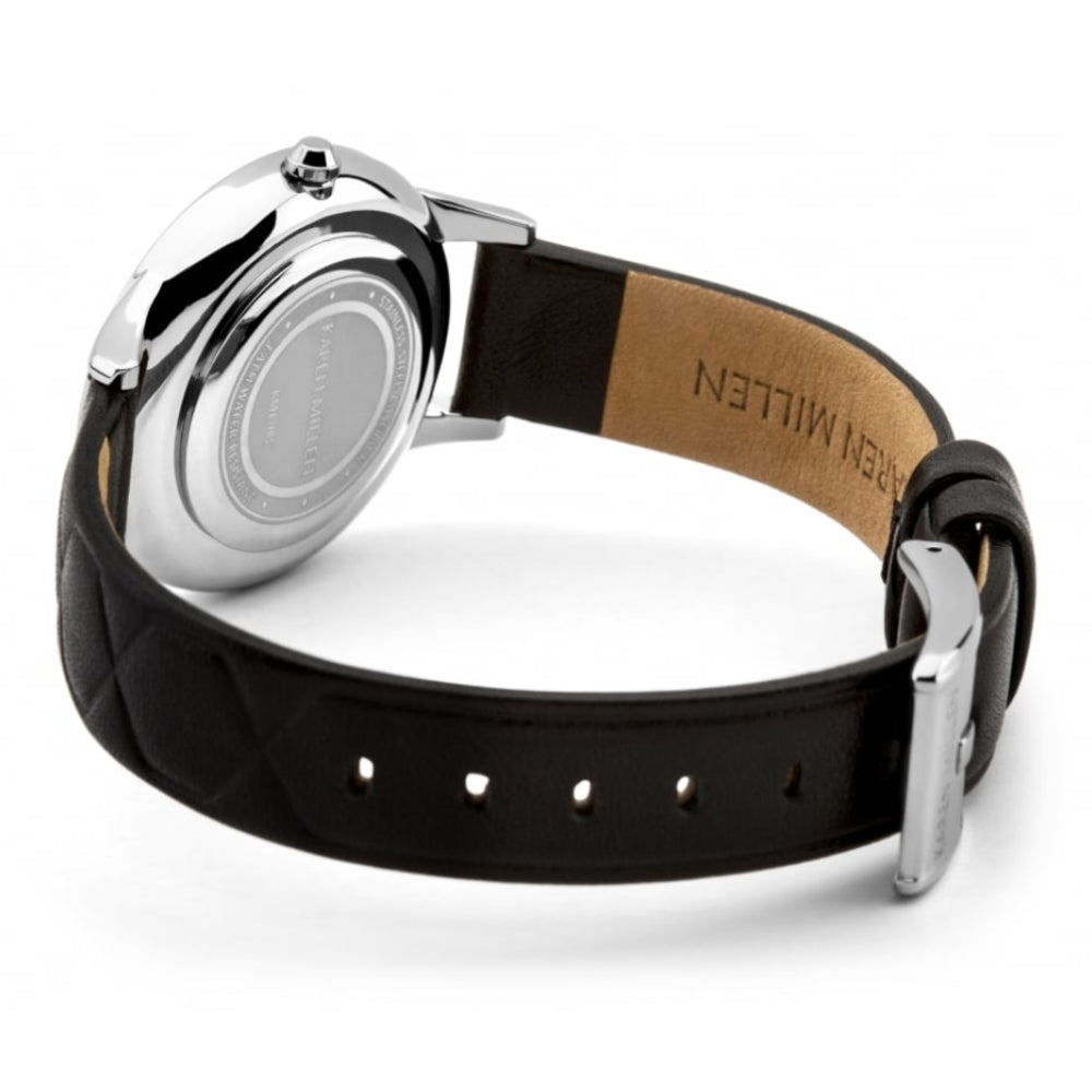 Black Strap Watch With White Silver Sunray Dial