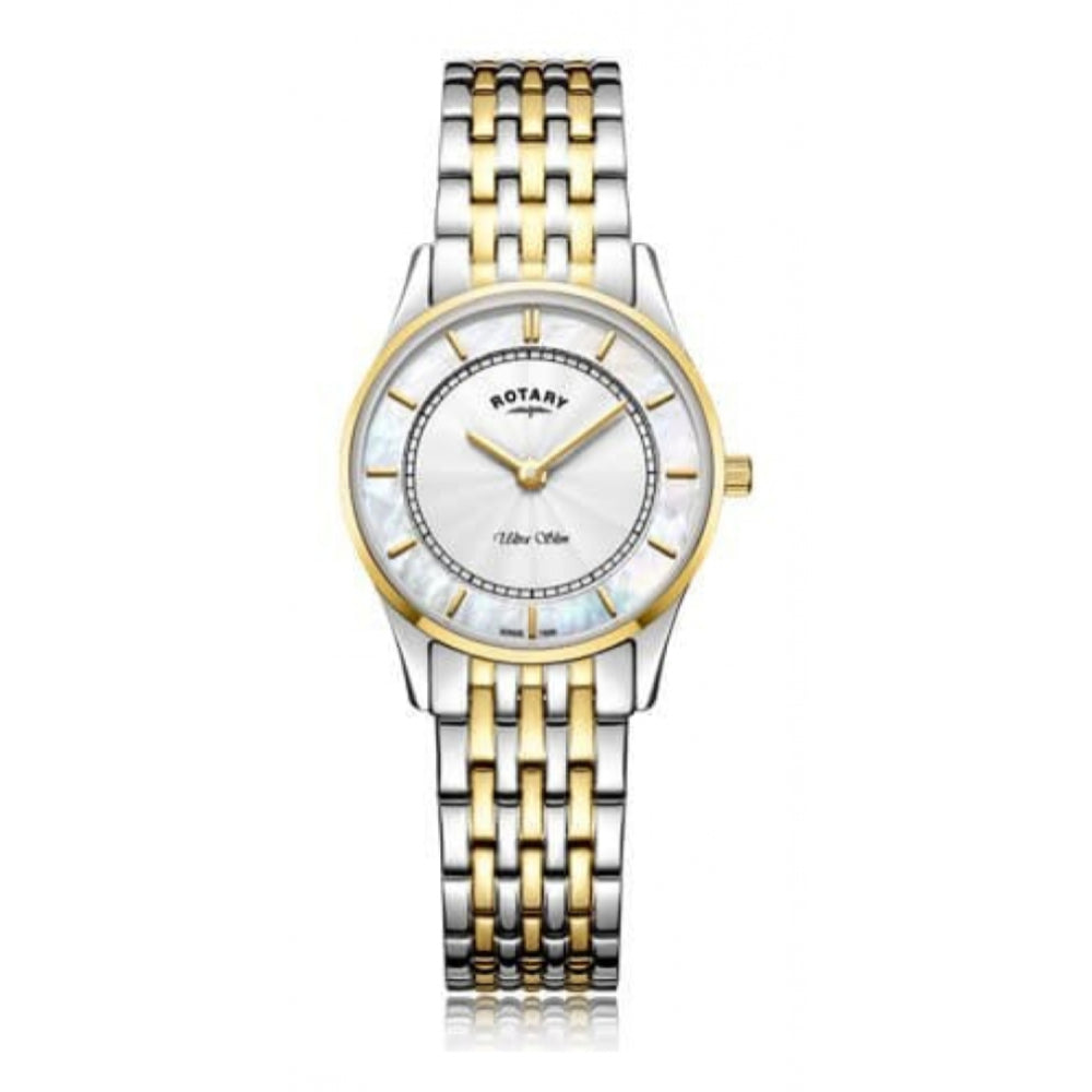 Ultra Slim White Dial Two Tone Stainless Steel Strap Ladies Watch