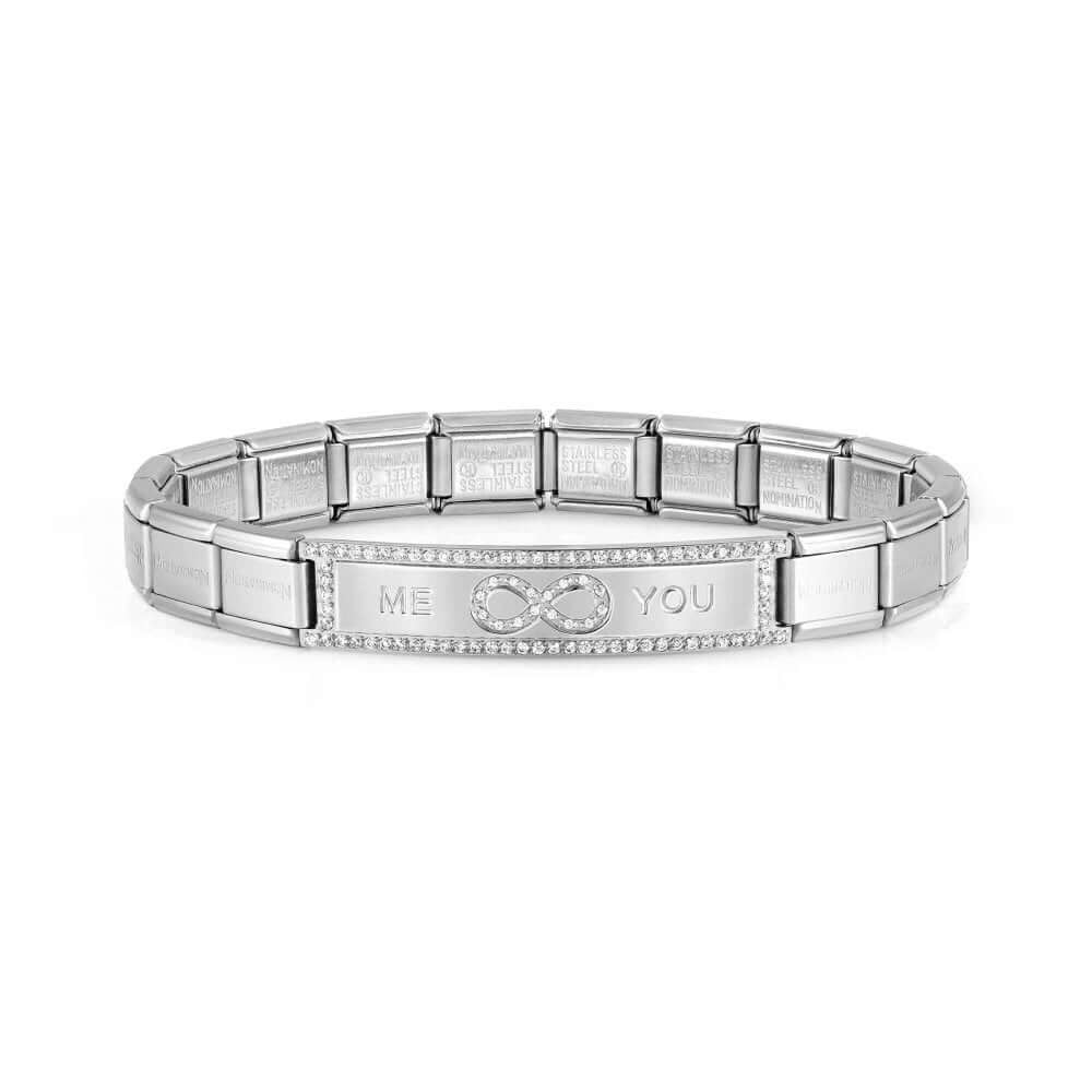 Trendsetter & New York Steel & Cubic Zirconia ME YOU, Infinity Symbol Written Bracelet
