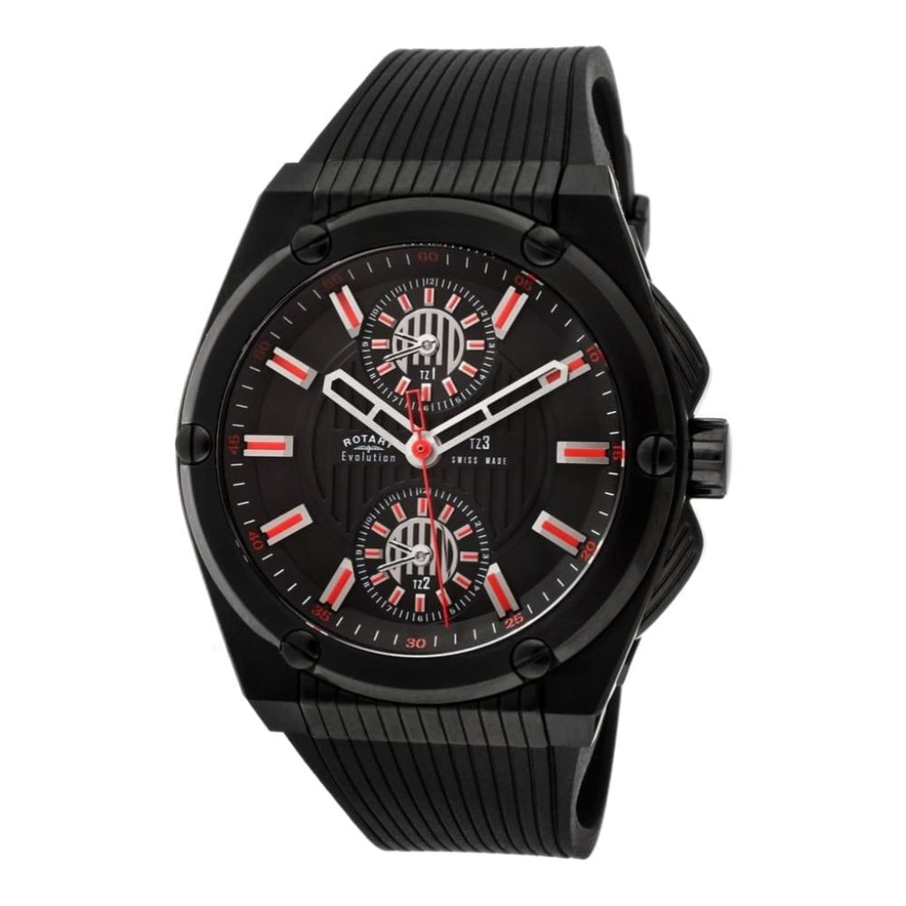 Mens Black Evolution Triple Time Zone Watch