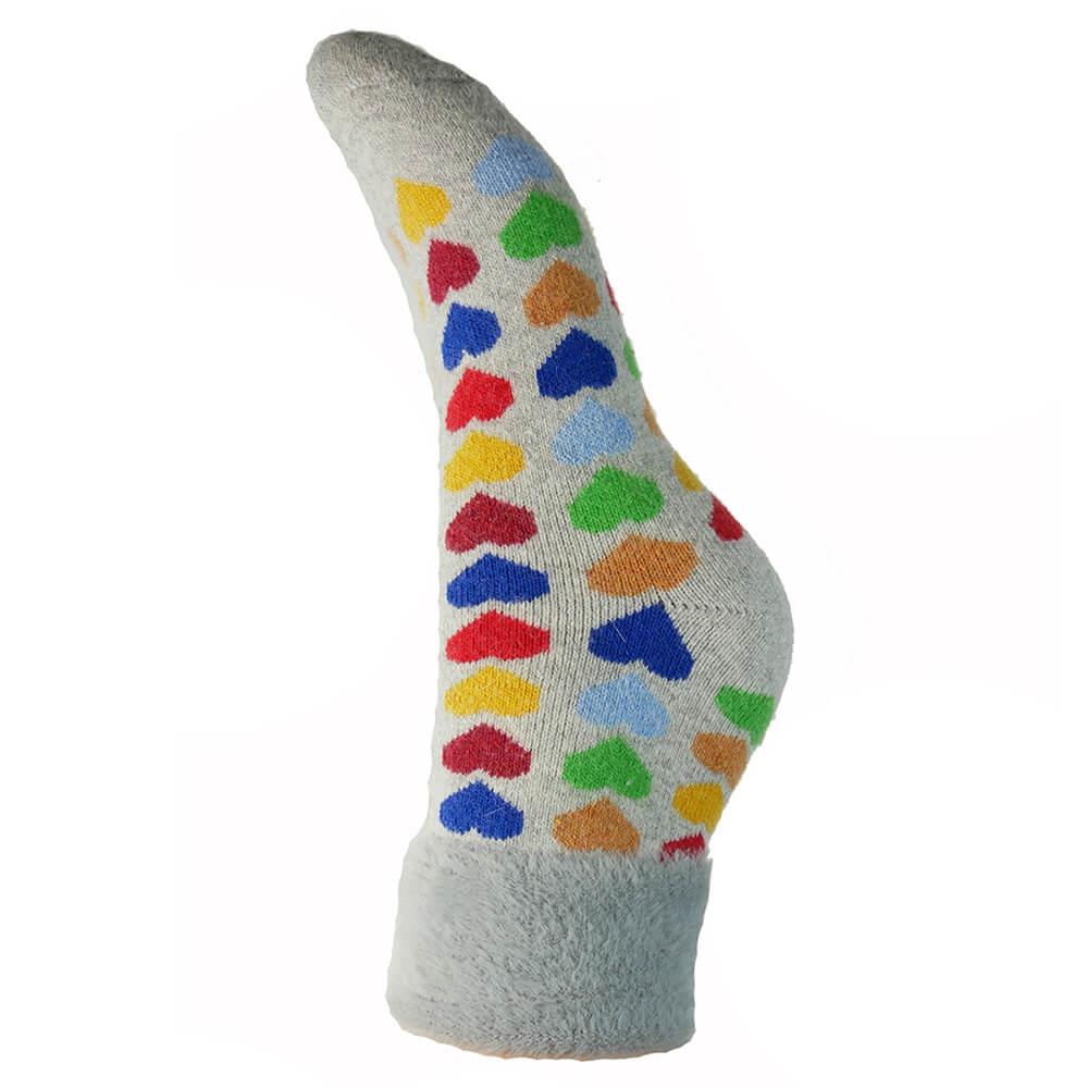 Grey Cuff Socks With Multi Coloured Hearts