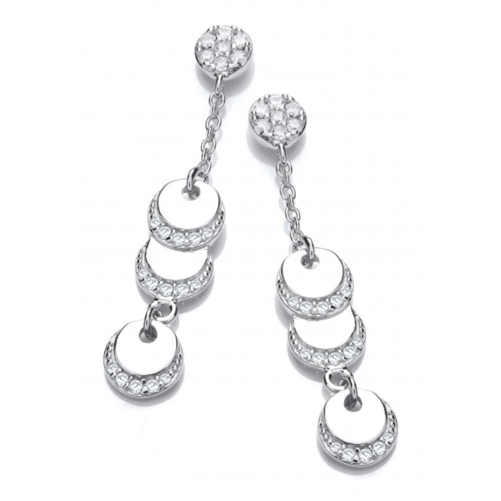 Silver CZ Discs Drop Earrings