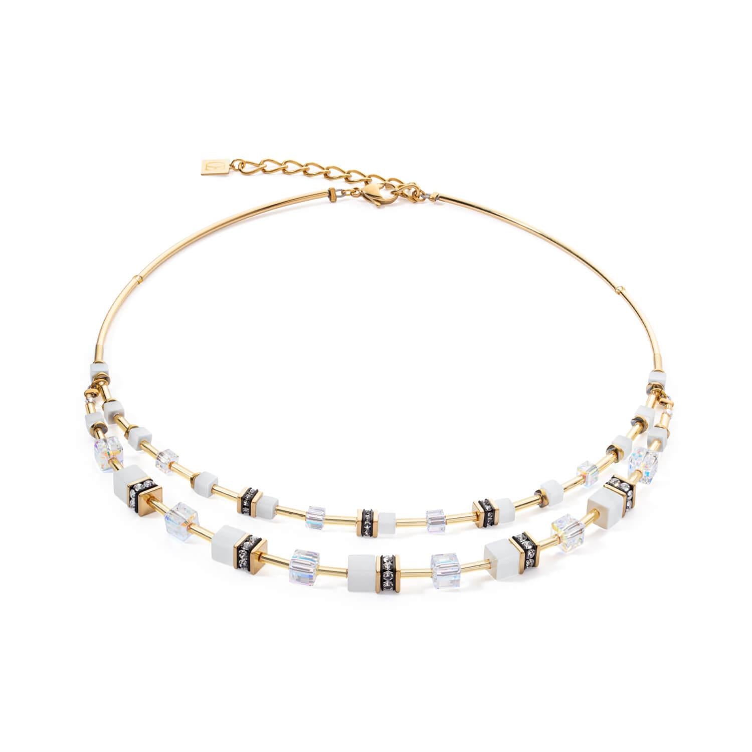 GeoCUBE Iconic Layer Necklace In Gold & White