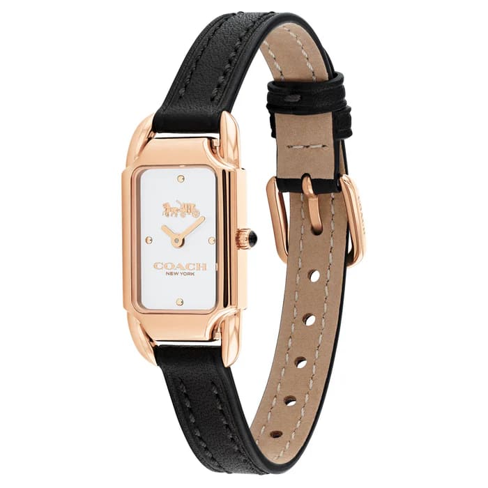 Cadie Black Leather White Dial Ladies Watch