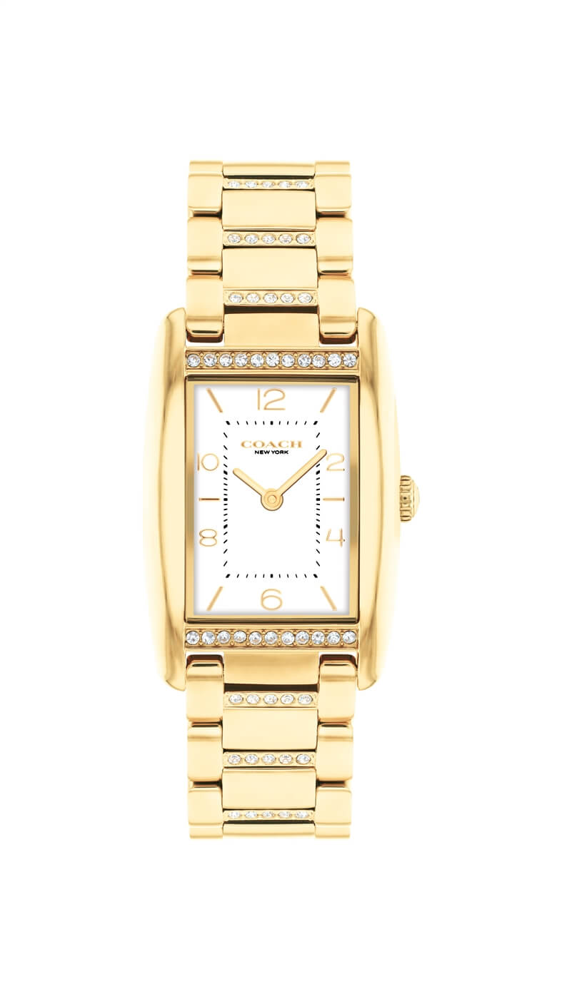 Reese White Rectangular Dial With Crystal-Set Gold-Tone Bracelet Ladies Watch