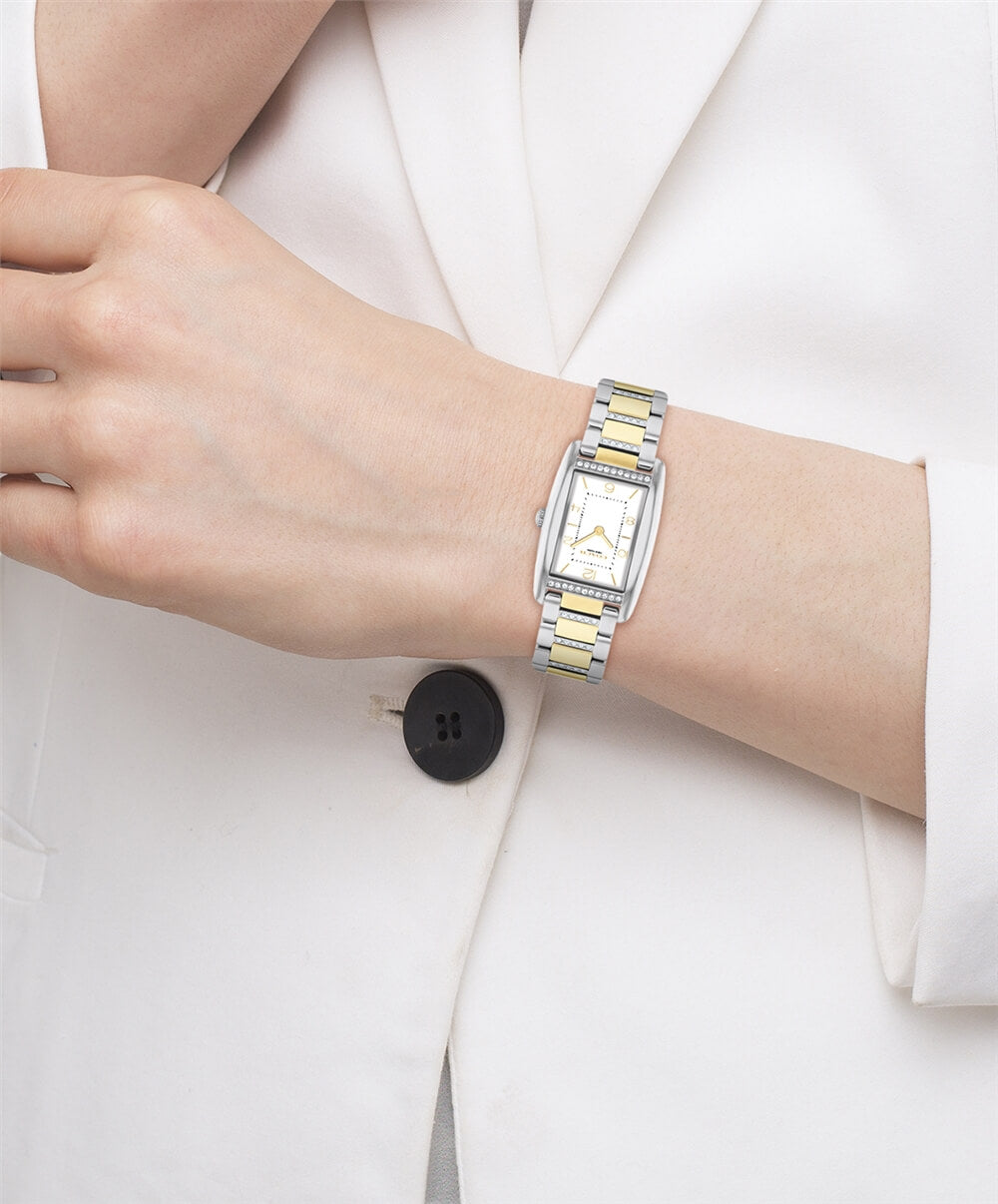 Reese White Rectangular Dial With Crystal-Set Two-Tone Bracelet Ladies Watch