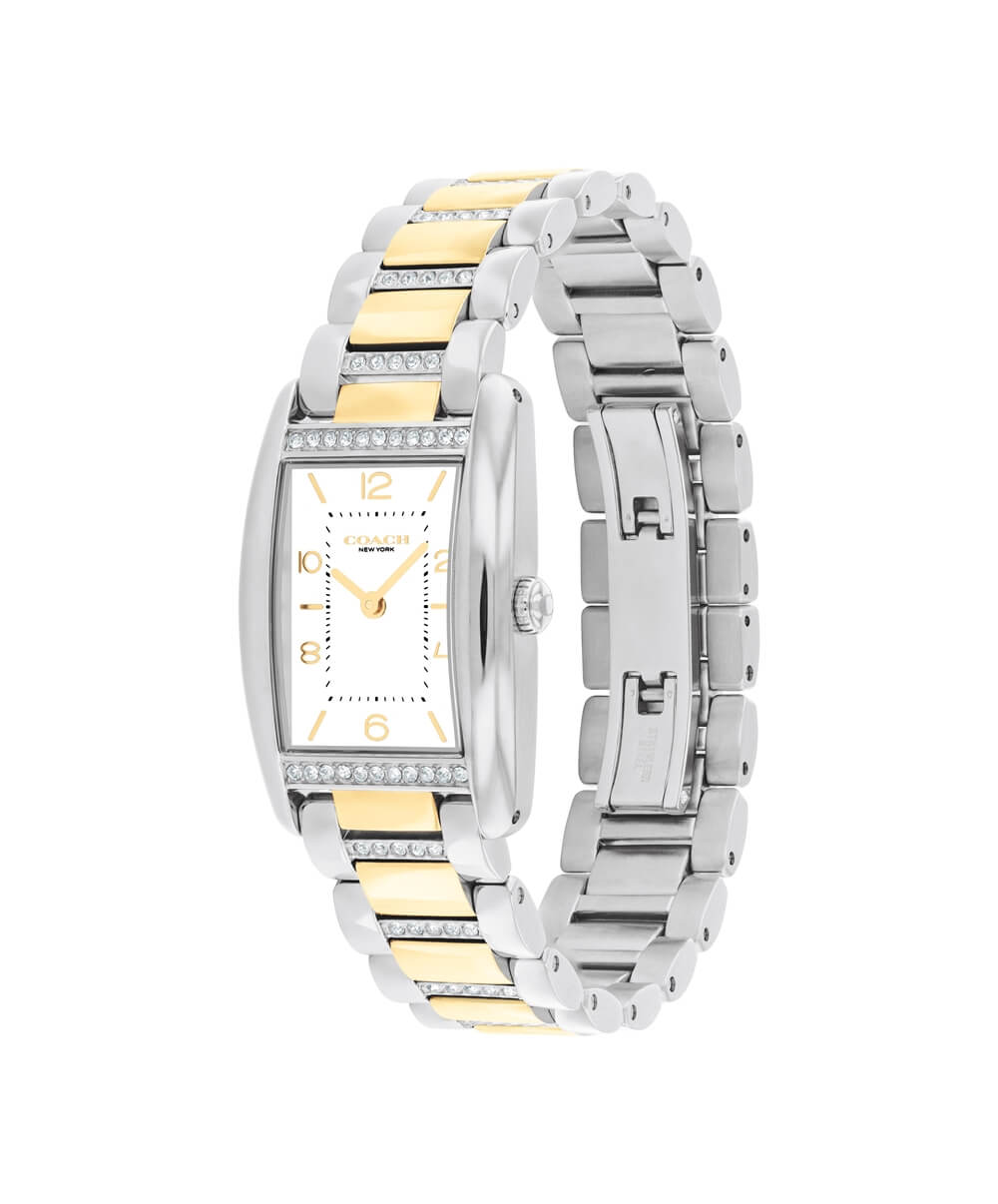 Reese White Rectangular Dial With Crystal-Set Two-Tone Bracelet Ladies Watch