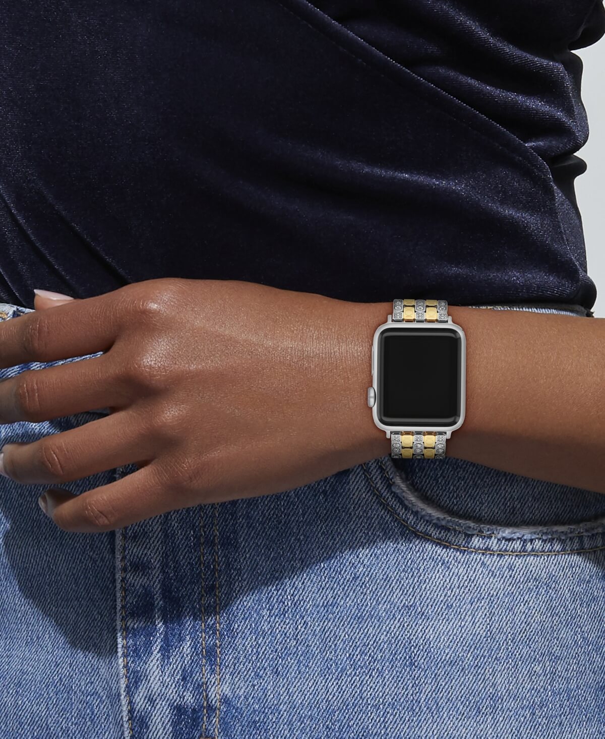 Crystal-Set Two-Tone Stainless Steel Apple Watch Strap