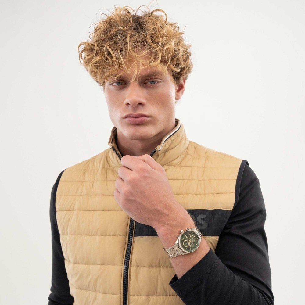 Grand Prix Chronograph Green Dial With Stainless Steel Bracelet Mens Watch