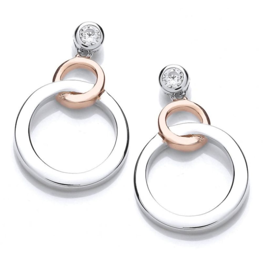 Silver And Rose Gold Linked Circles Earrings