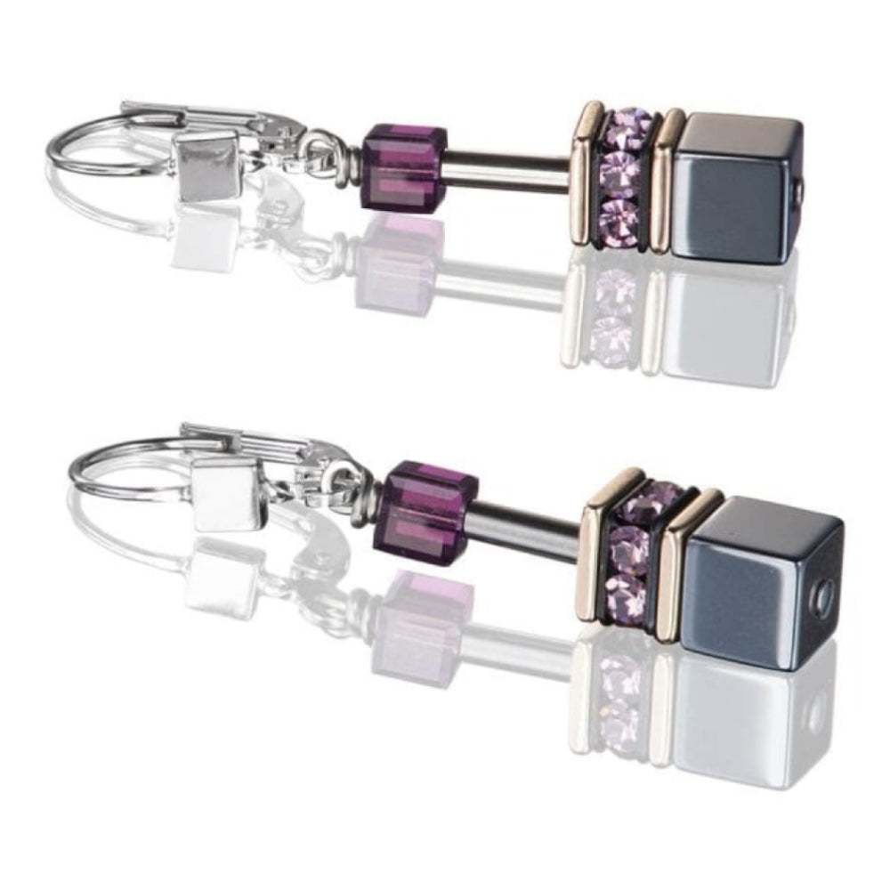 Geo Cube Purple- Grey Pierced Earrings