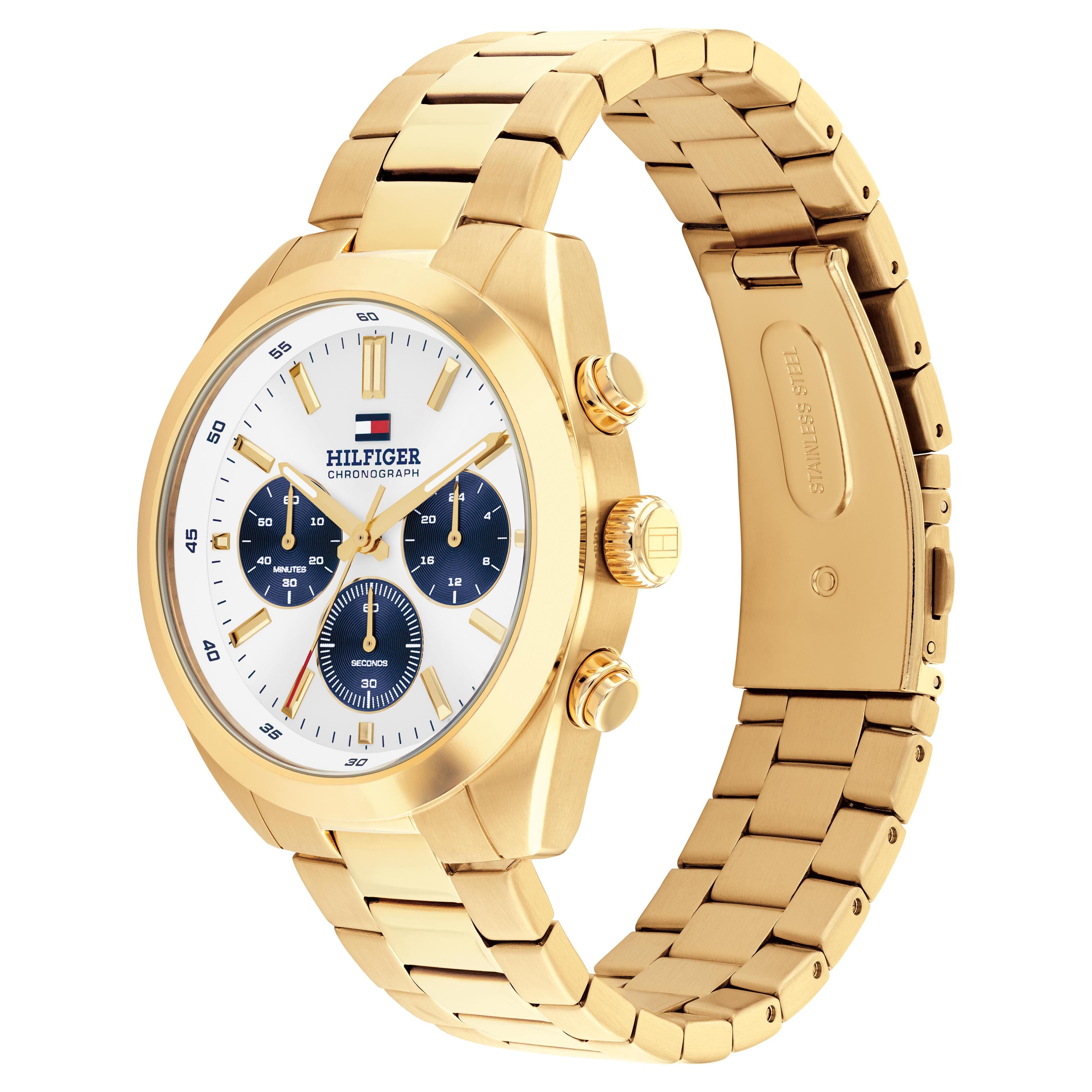 Hudson Chronograph White Dial With Gold Plated Bracelet Mens Watch