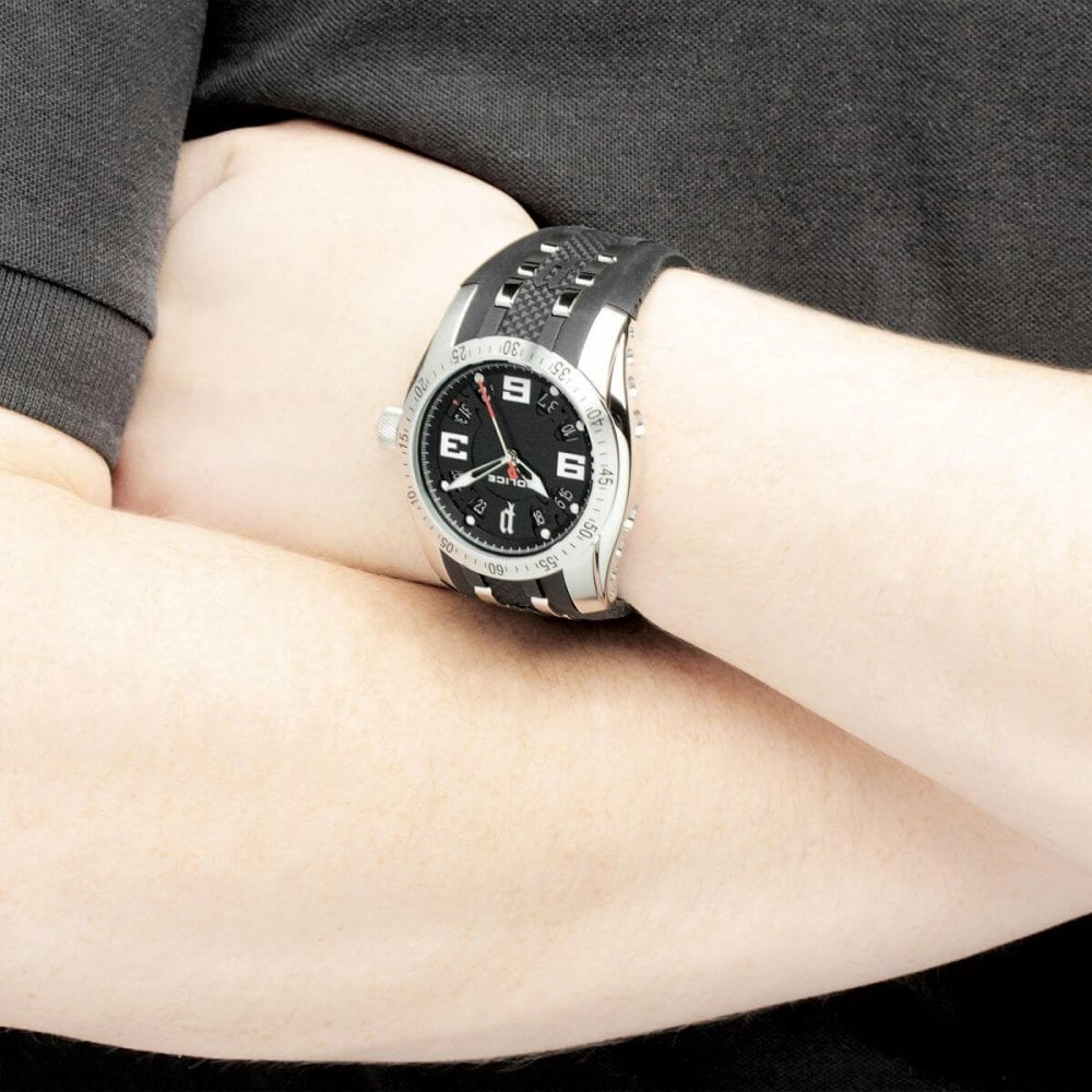 TOPGEAR-X Gents Watch In Stainless Steel Black Dial & Black Rubber Strap