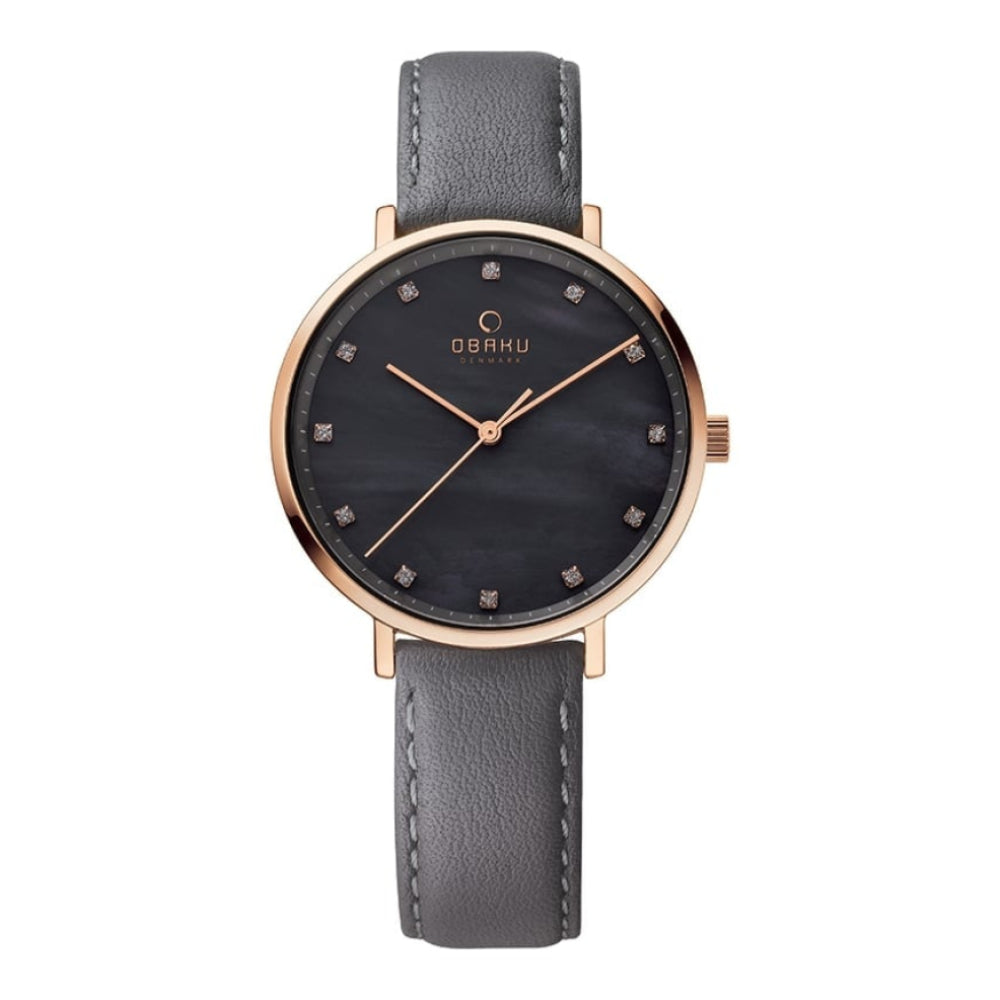 VEST - PEBBLE Rose Gold Plated Leather Calf Watch