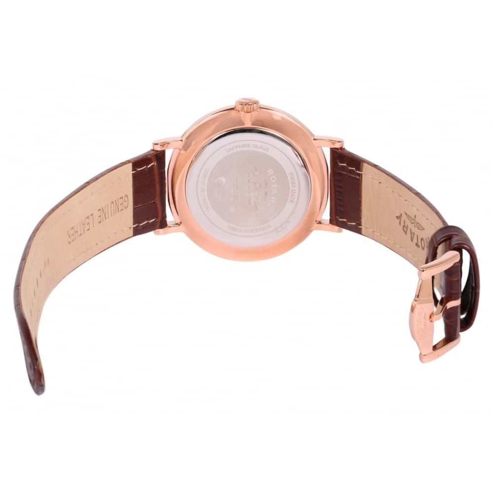 Rose Gold Brown Leather Date Display Watch