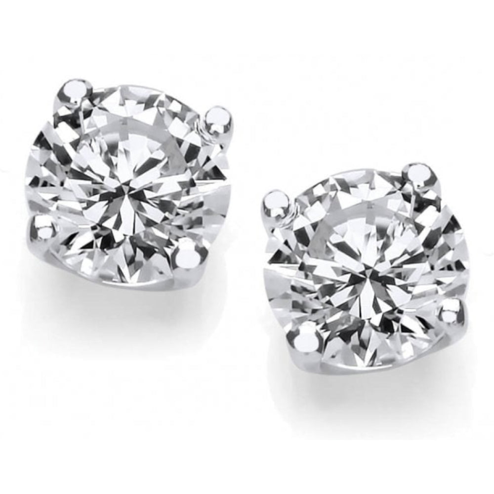 Silver CZ Simple Solitaire Earrings (6mm) 3/4ct