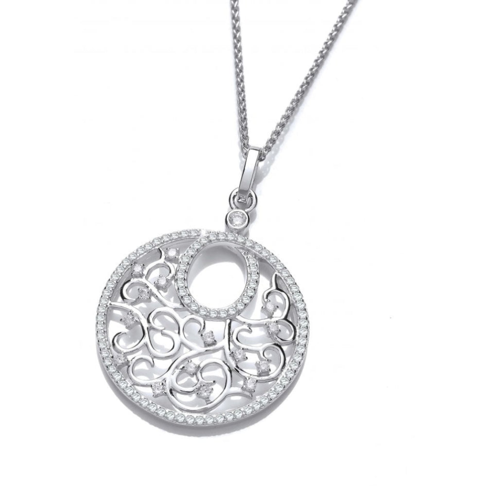 Silver Ornate Circular CZ Pendant
