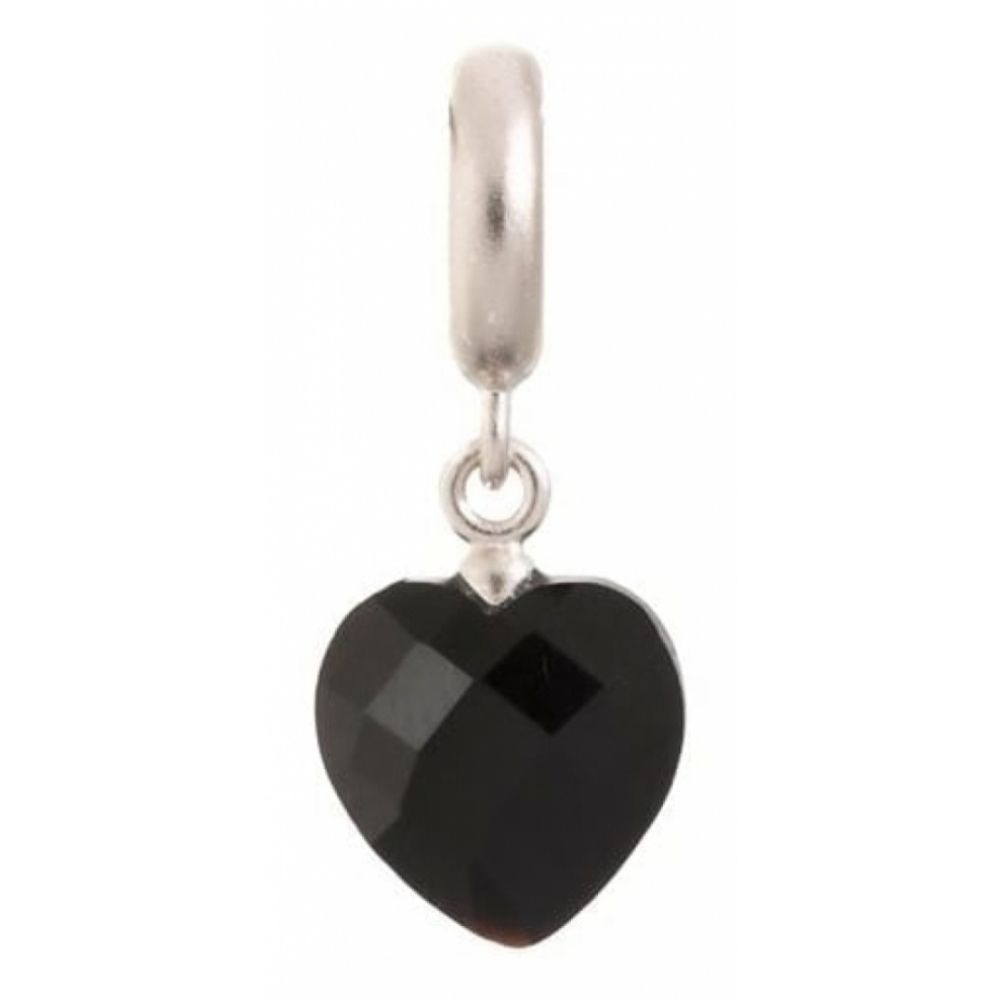 Black Heart Drop Sterling Silver Charm