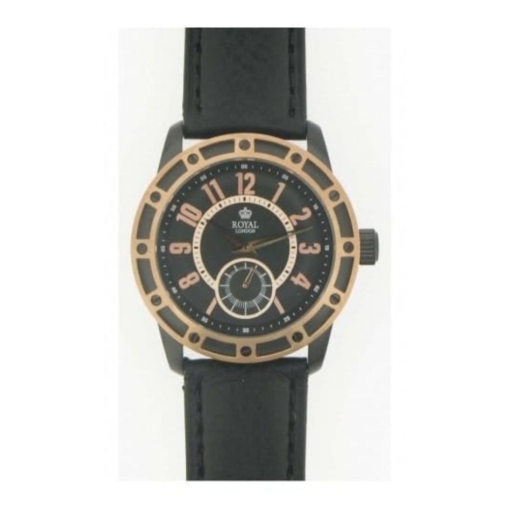 Gents 'The Virtuoso' Black Leather With Rose Gold Watch